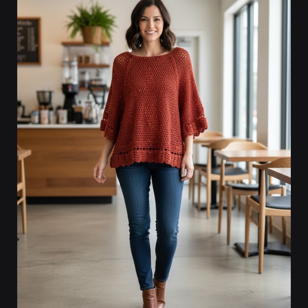 Yoana Baraschi Terracotta Knit Poncho